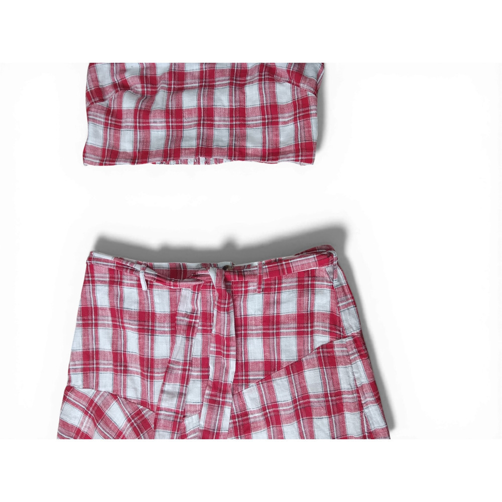 New with Tags Free People Set Red Plaid Strapless Crop Top SZ L Skirt SZ M - Picture 5 of 15